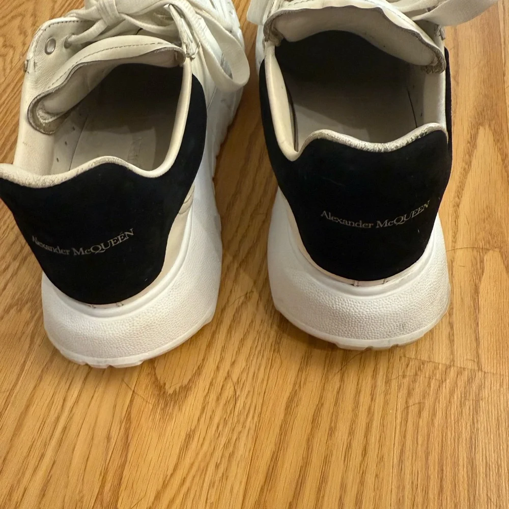 Alexander McQueen Oversized Runner Sneakers White Leather Black Suede Heel